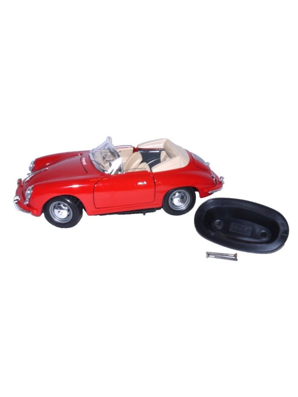 Bburago red diecast 1961 Porche 356B convertible 1/18 scale model car with stand